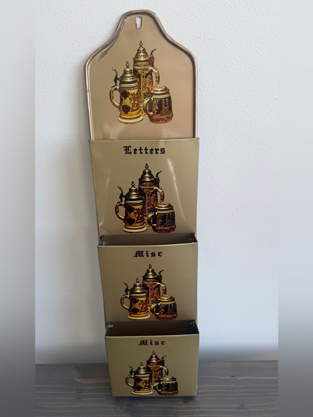 Vintage wall mounted metal 
bill / mail holder